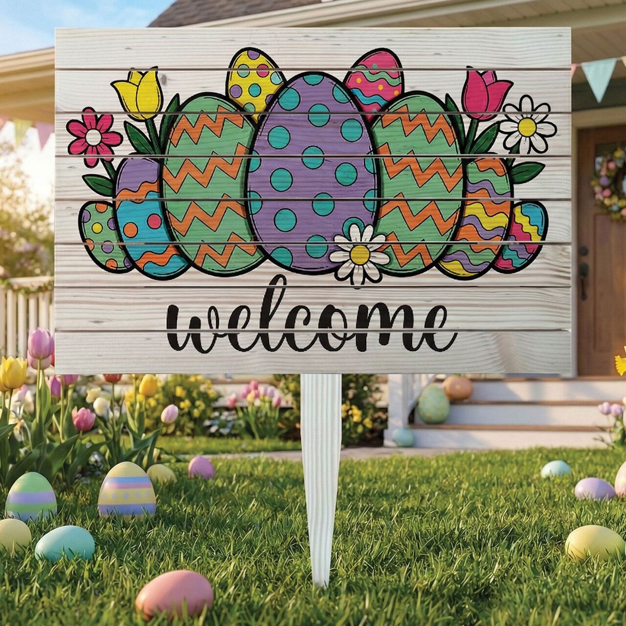 Semn de curte, Easter in Bloom, 58x38 cm, Multicolor - imagine 5